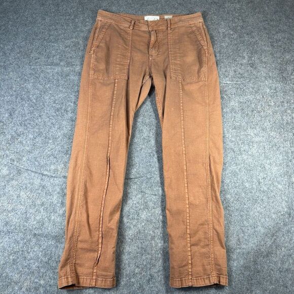 Anthropologie Pants Womens 28 Orange Chino The Wanderer Straight Cotton Linen - Picture 1 of 10